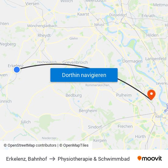 Erkelenz, Bahnhof to Physiotherapie & Schwimmbad map