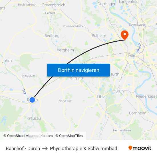 Bahnhof - Düren to Physiotherapie & Schwimmbad map