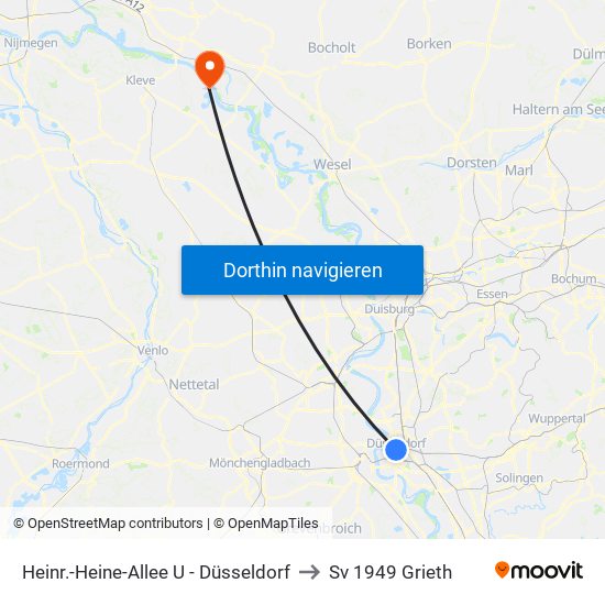 Heinr.-Heine-Allee U - Düsseldorf to Sv 1949 Grieth map
