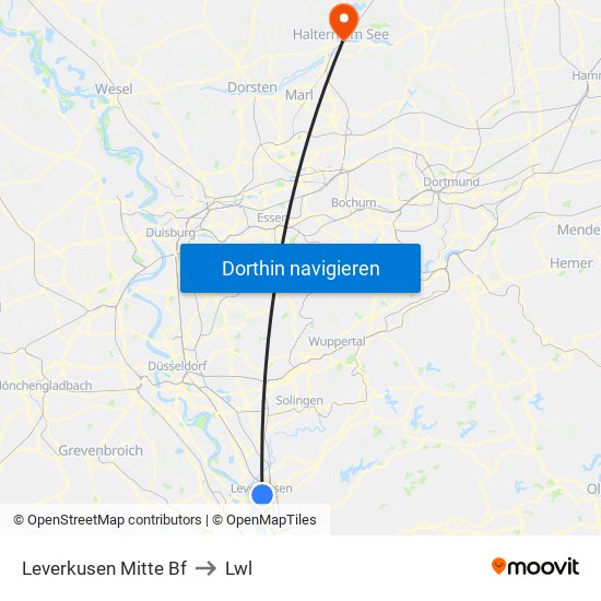 Leverkusen Mitte Bf to Lwl map