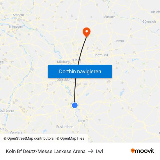 Köln Bf Deutz/Messe Lanxess Arena to Lwl map