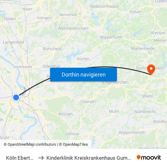 Köln Ebertplatz to Kinderklinik Kreiskrankenhaus Gummersbach map