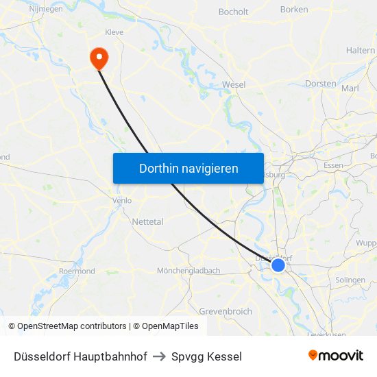 Düsseldorf Hauptbahnhof to Spvgg Kessel map