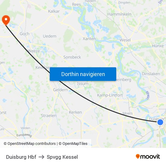 Duisburg Hbf to Spvgg Kessel map