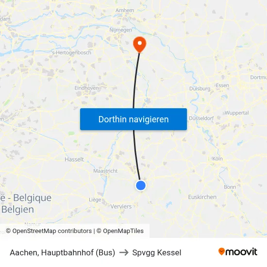 Aachen, Hauptbahnhof (Bus) to Spvgg Kessel map