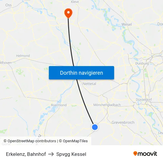 Erkelenz, Bahnhof to Spvgg Kessel map
