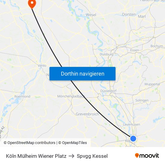 Köln Mülheim Wiener Platz to Spvgg Kessel map