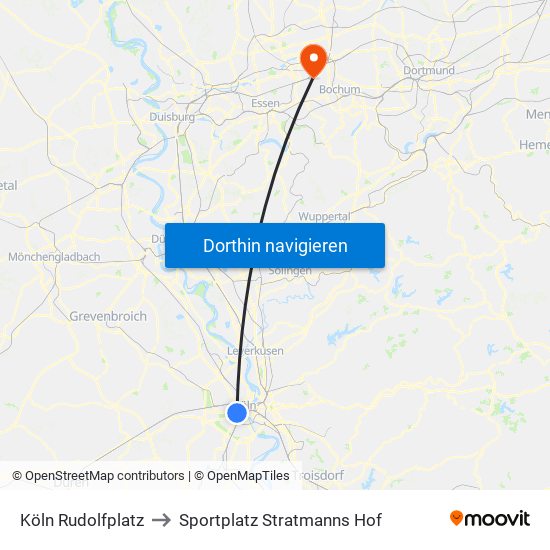 Köln Rudolfplatz to Sportplatz Stratmanns Hof map