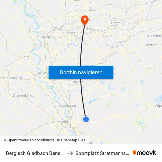 Bergisch Gladbach Bensberg to Sportplatz Stratmanns Hof map