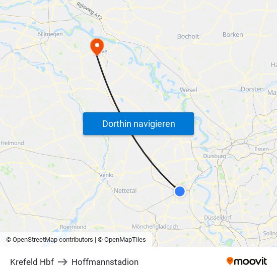 Krefeld Hbf to Hoffmannstadion map