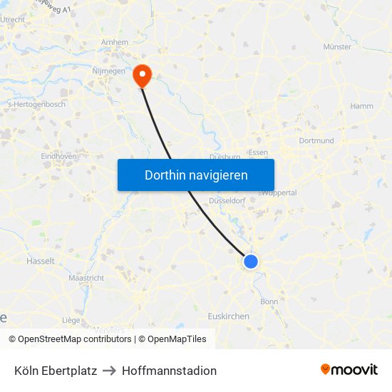 Köln Ebertplatz to Hoffmannstadion map