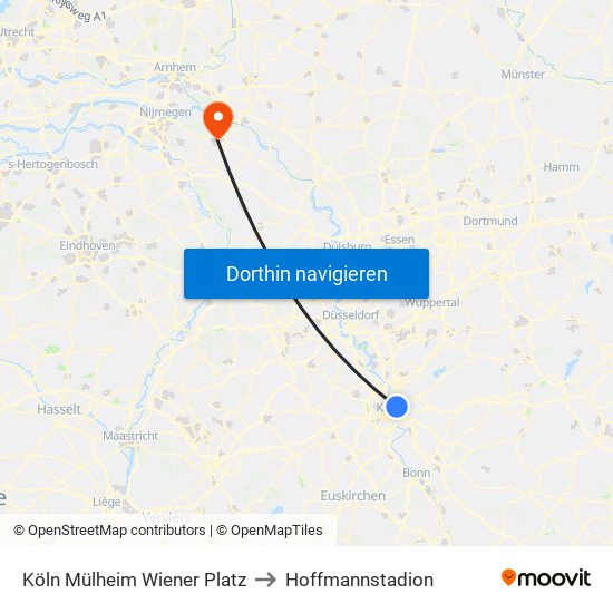 Köln Mülheim Wiener Platz to Hoffmannstadion map