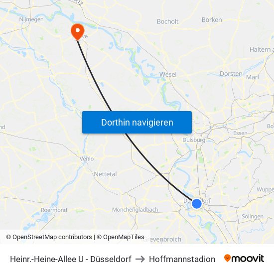 Heinr.-Heine-Allee U - Düsseldorf to Hoffmannstadion map