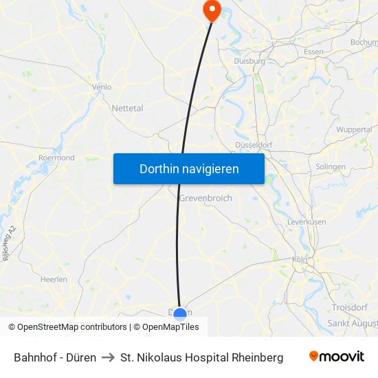 Bahnhof - Düren to St. Nikolaus Hospital Rheinberg map