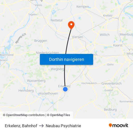 Erkelenz, Bahnhof to Neubau Psychiatrie map