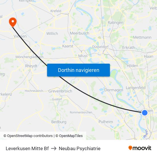 Leverkusen Mitte Bf to Neubau Psychiatrie map