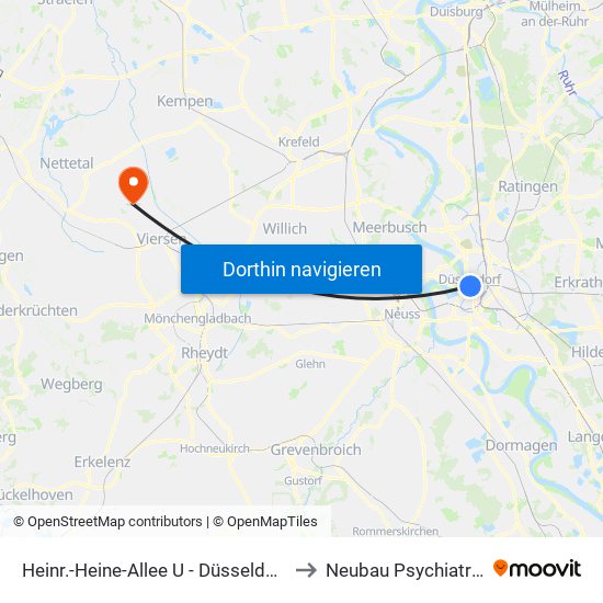Heinr.-Heine-Allee U - Düsseldorf to Neubau Psychiatrie map