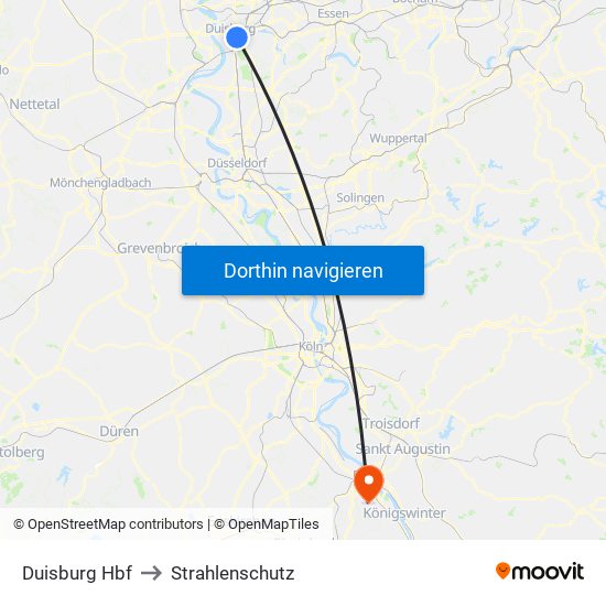 Duisburg Hbf to Strahlenschutz map