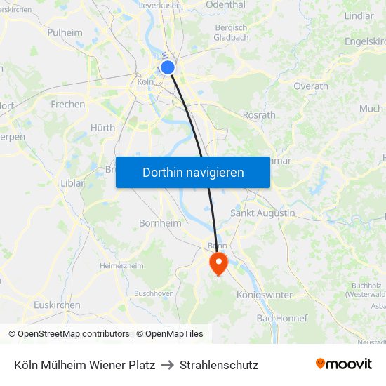 Köln Mülheim Wiener Platz to Strahlenschutz map