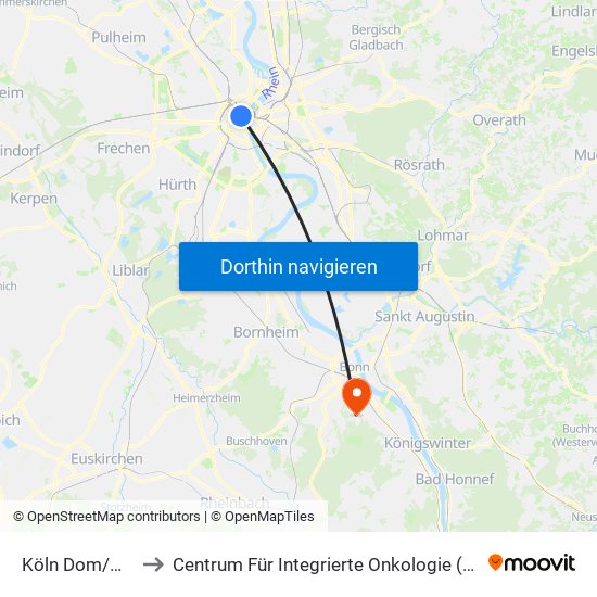 Köln Dom/Hbf to Centrum Für Integrierte Onkologie (Cio) map