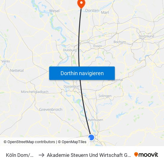 Köln Dom/Hbf to Akademie Steuern Und Wirtschaft Gmbh map