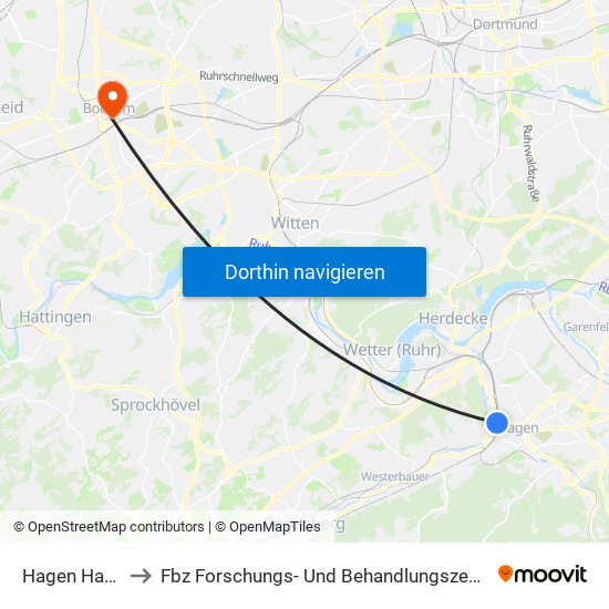 Hagen Hauptbahnhof to Fbz Forschungs- Und Behandlungszentrum Für Psychische Gesundheit map