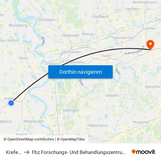 Krefeld Hbf to Fbz Forschungs- Und Behandlungszentrum Für Psychische Gesundheit map