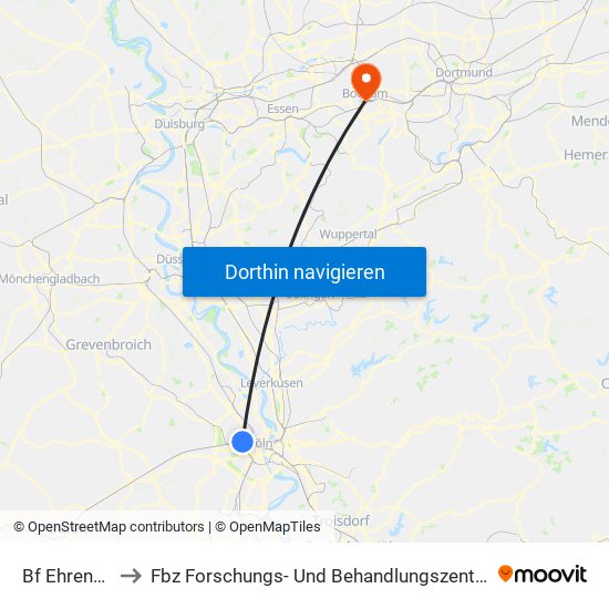 Bf Ehrenfeld - Köln to Fbz Forschungs- Und Behandlungszentrum Für Psychische Gesundheit map
