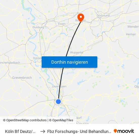 Köln Bf Deutz/Messe Lanxess Arena to Fbz Forschungs- Und Behandlungszentrum Für Psychische Gesundheit map