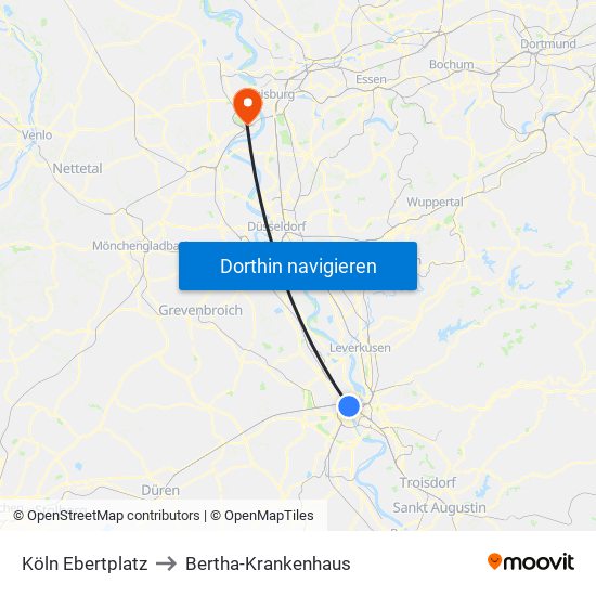 Köln Ebertplatz to Bertha-Krankenhaus map