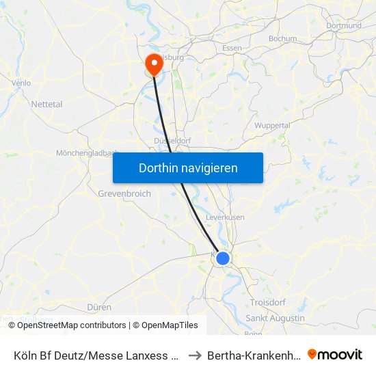 Köln Bf Deutz/Messe Lanxess Arena to Bertha-Krankenhaus map