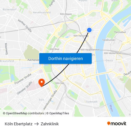 Köln Ebertplatz to Zahnklinik map