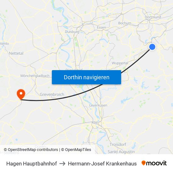 Hagen Hauptbahnhof to Hermann-Josef Krankenhaus map