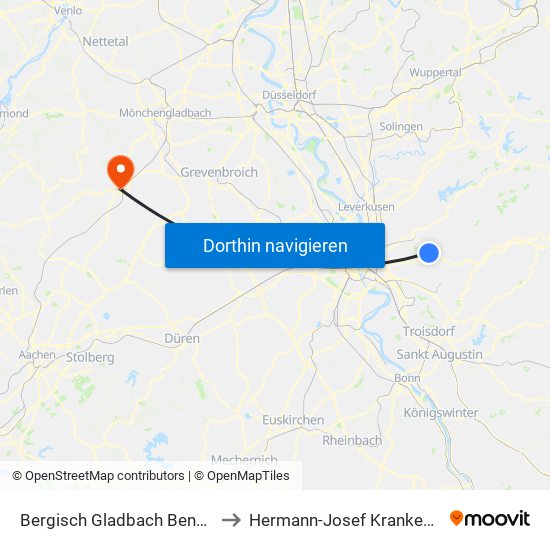 Bergisch Gladbach Bensberg to Hermann-Josef Krankenhaus map