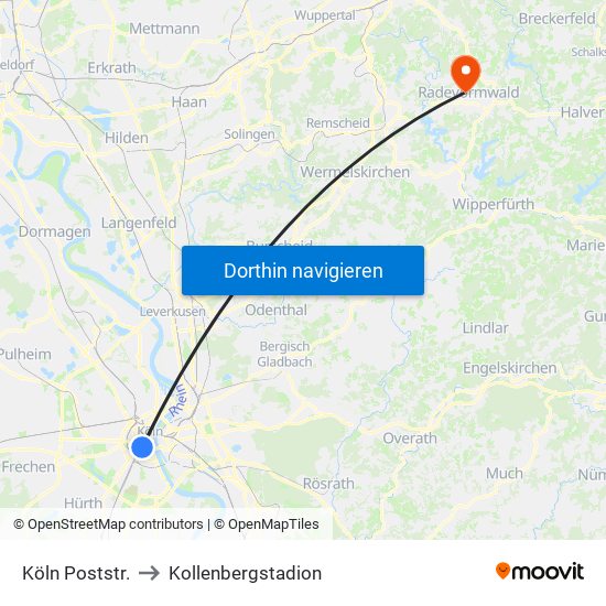 Köln Poststr. to Kollenbergstadion map