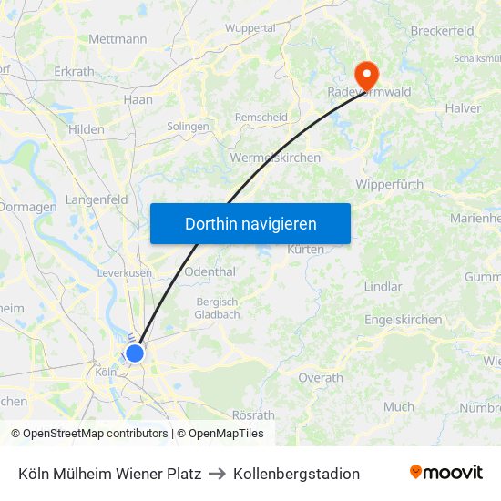 Köln Mülheim Wiener Platz to Kollenbergstadion map