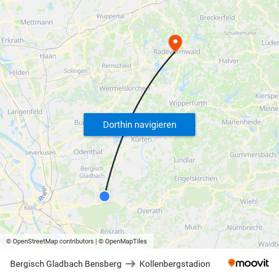 Bergisch Gladbach Bensberg to Kollenbergstadion map