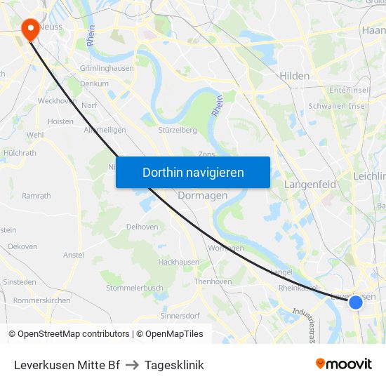 Leverkusen Mitte Bf to Tagesklinik map