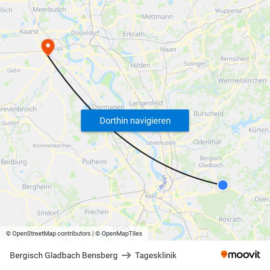 Bergisch Gladbach Bensberg to Tagesklinik map