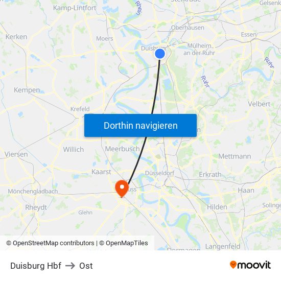 Duisburg Hbf to Ost map