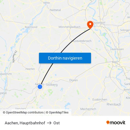 Aachen, Hauptbahnhof to Ost map