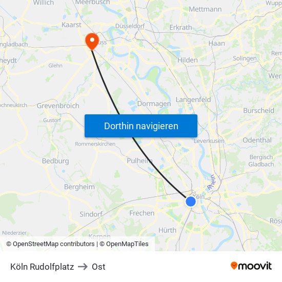 Köln Rudolfplatz to Ost map