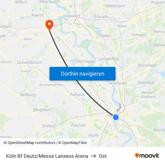 Köln Bf Deutz/Messe Lanxess Arena to Ost map