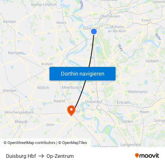 Duisburg Hbf to Op-Zentrum map