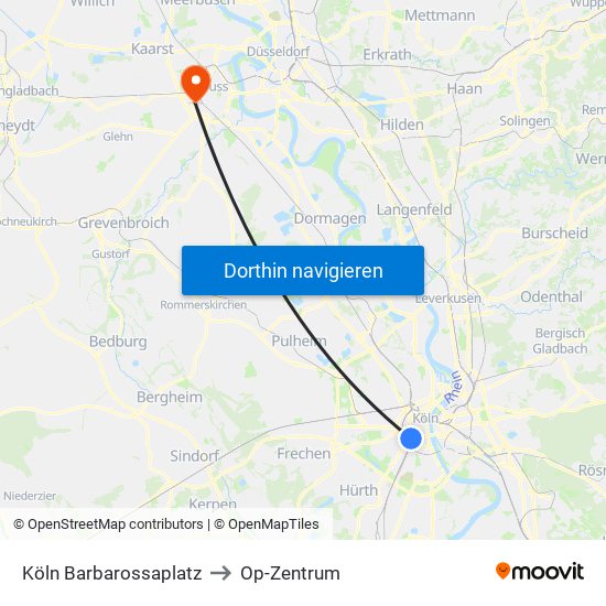 Köln Barbarossaplatz to Op-Zentrum map