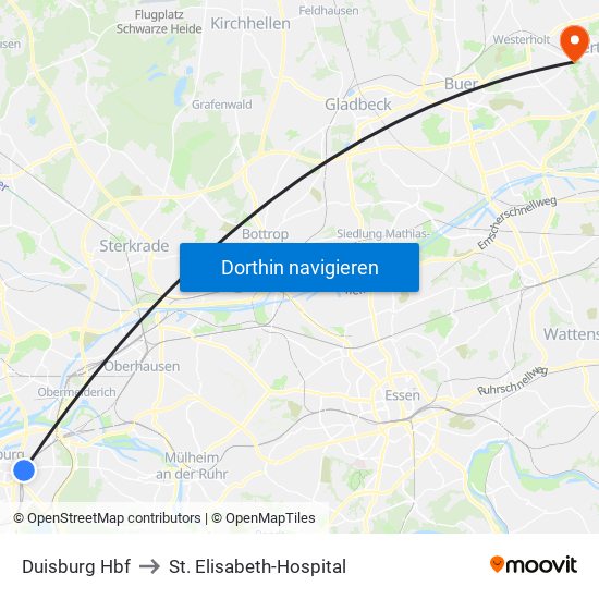 Duisburg Hbf to St. Elisabeth-Hospital map