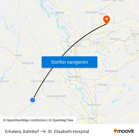 Erkelenz, Bahnhof to St. Elisabeth-Hospital map