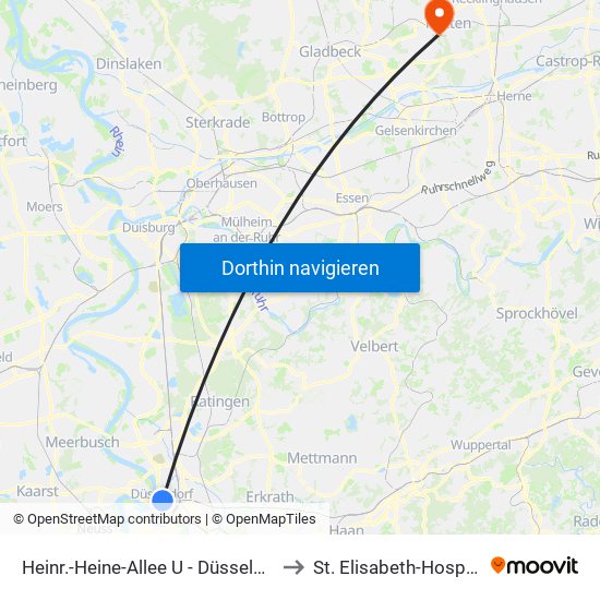 Heinr.-Heine-Allee U - Düsseldorf to St. Elisabeth-Hospital map