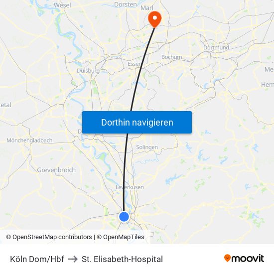 Köln Dom/Hbf to St. Elisabeth-Hospital map