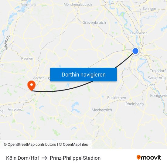 Köln Dom/Hbf to Prinz-Philippe-Stadion map